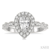 1/3 Ctw Pear Shape Carved Shank Round Cut Diamond Semi-Mount Engagement Ring in 14K White Gold